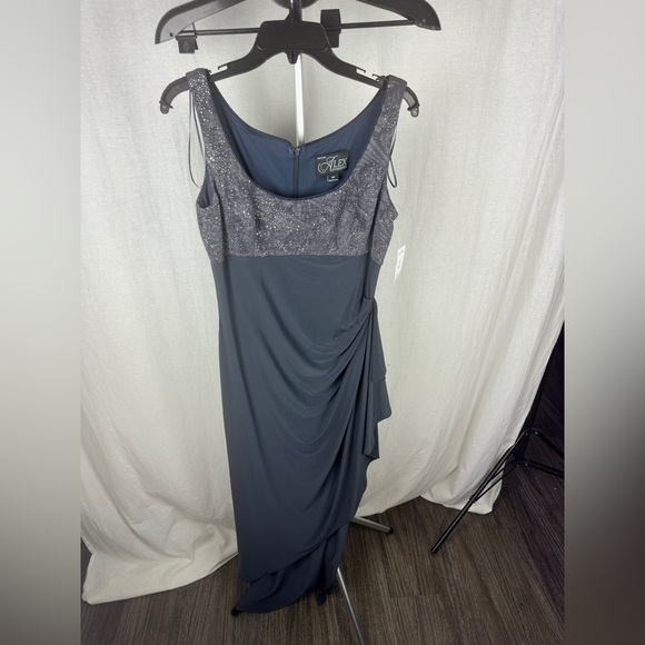 Alex Evenings Long Side Ruched Glitter Jacquard Knit Jersey Gown Size 6 NWT - Picture 5 of 16